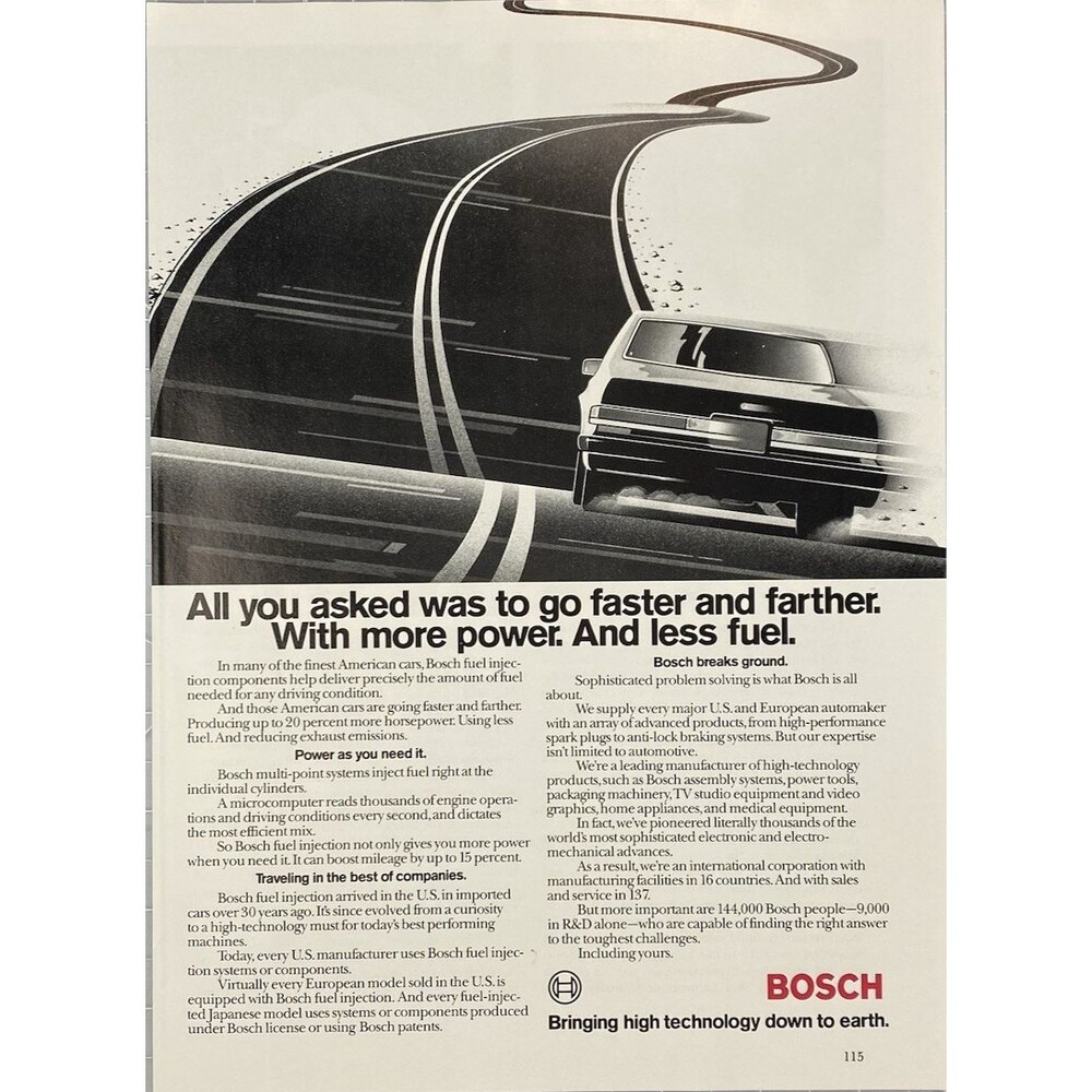BOSCH Fuel Injection Components "Power as You Need It!" Vintage Print Ad 1999